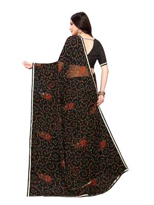 Black Printed Chiffon Saree With Blouse 4
