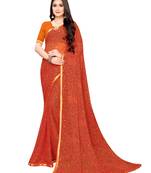 Orange Printed Chiffon Saree With Blouse