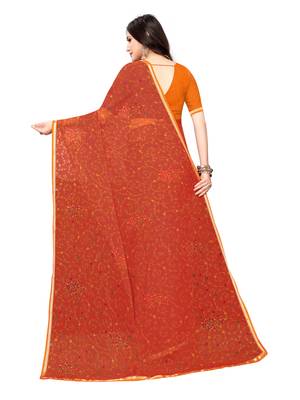 Orange Printed Chiffon Saree With Blouse 4