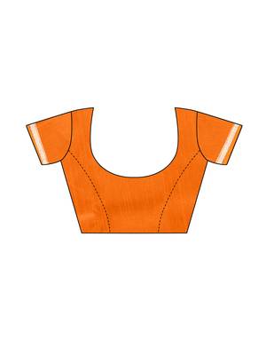 Orange Printed Chiffon Saree With Blouse 5