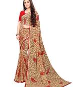 Beige Printed Chiffon Saree With Blouse