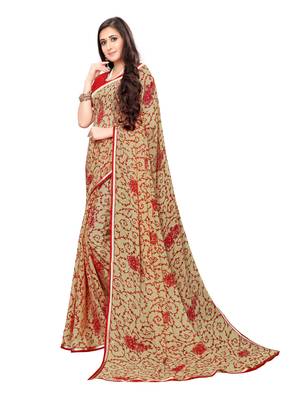 Beige Printed Chiffon Saree With Blouse 2