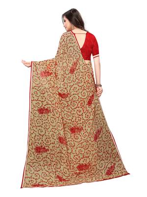 Beige Printed Chiffon Saree With Blouse 4