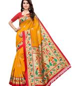 Yellow Printed Art Silk Saree With Blouse