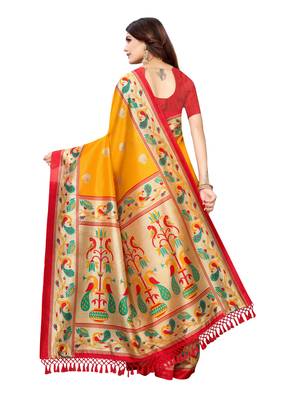 Yellow Printed Art Silk Saree With Blouse 4