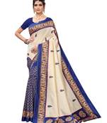 Off White Printed Poly Silk Saree With Blouse