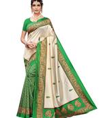 Off White Printed Poly Silk Saree With Blouse