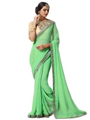 Green embroidered georgette saree with blouse 1