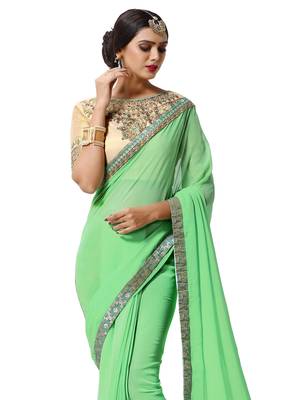 Green embroidered georgette saree with blouse 2