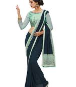 Blue Embroidered Georgette Saree With Blouse
