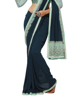 Blue Embroidered Georgette Saree With Blouse 3
