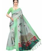 Grey printed art silk saree with blouse