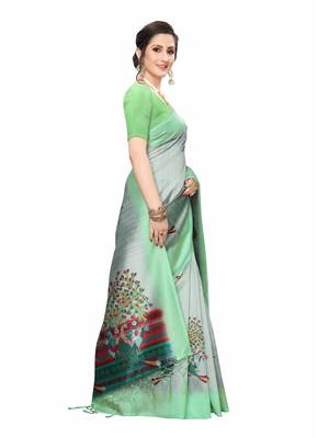 Grey printed art silk saree with blouse 3