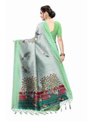 Grey printed art silk saree with blouse 4