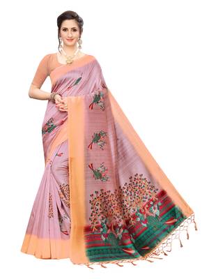 Pink Printed Art Silk Saree With Blouse 1