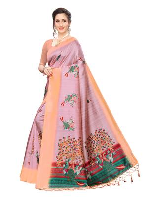 Pink Printed Art Silk Saree With Blouse 2