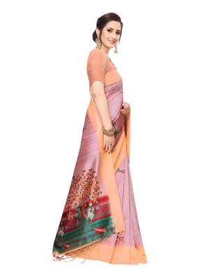 Pink Printed Art Silk Saree With Blouse 3