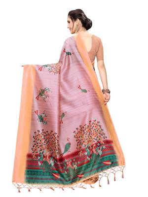 Pink Printed Art Silk Saree With Blouse 4