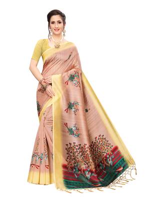 Yellow Printed Art Silk Saree With Blouse 1