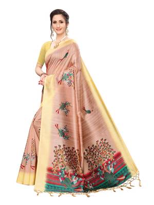 Yellow Printed Art Silk Saree With Blouse 2