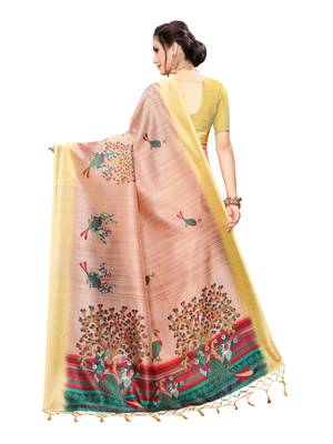 Yellow Printed Art Silk Saree With Blouse 4