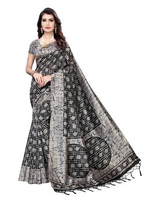 Grey Printed Art Silk Saree With Blouse 1