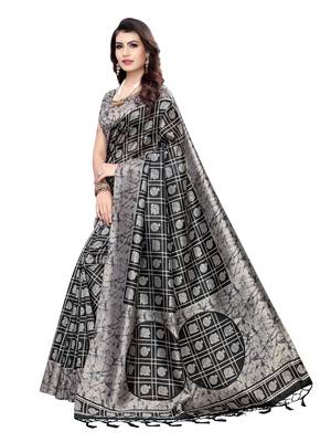 Grey Printed Art Silk Saree With Blouse 2