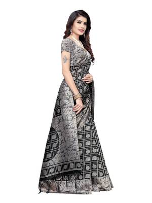 Grey Printed Art Silk Saree With Blouse 3