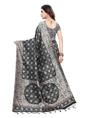 Grey Printed Art Silk Saree With Blouse 4