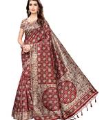 Grey Printed Art Silk Saree With Blouse