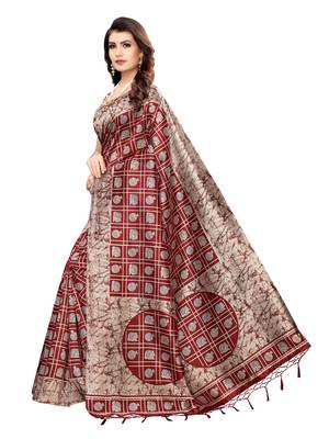 Grey Printed Art Silk Saree With Blouse 2