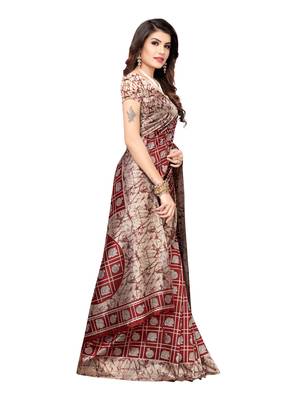 Grey Printed Art Silk Saree With Blouse 3