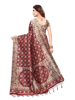 Grey Printed Art Silk Saree With Blouse 4