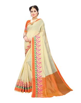 Off white woven cotton silk saree with blouse 1