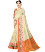 Off white woven cotton silk saree with blouse