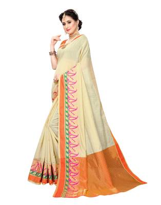 Off white woven cotton silk saree with blouse 2
