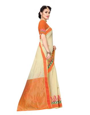 Off white woven cotton silk saree with blouse 3
