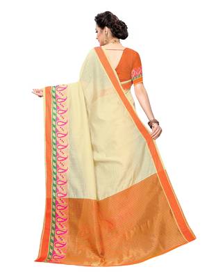 Off white woven cotton silk saree with blouse 4