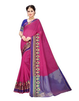 Pink woven cotton silk saree with blouse 1