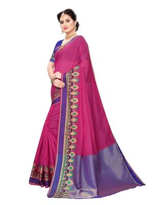 Pink woven cotton silk saree with blouse 2