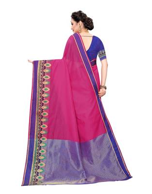 Pink woven cotton silk saree with blouse 4