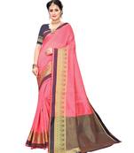 Peach woven cotton silk saree with blouse