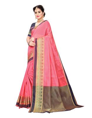 Peach woven cotton silk saree with blouse 2