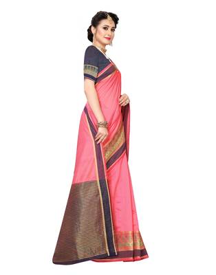 Peach woven cotton silk saree with blouse 3