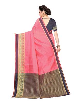 Peach woven cotton silk saree with blouse 4