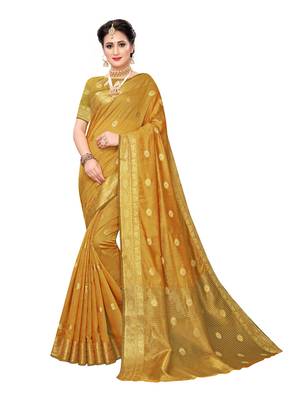 Yellow woven cotton silk saree with blouse 1