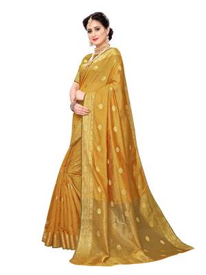 Yellow woven cotton silk saree with blouse 2