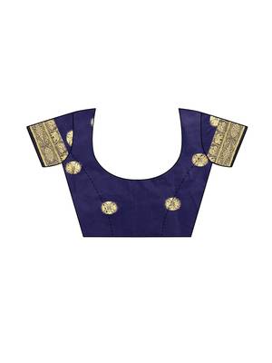 Navy Blue Woven Cotton Silk Saree With Blouse 5