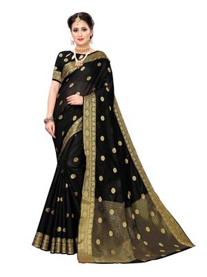 Black Woven Cotton Silk Saree With Blouse 1