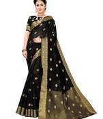 Black Woven Cotton Silk Saree With Blouse
